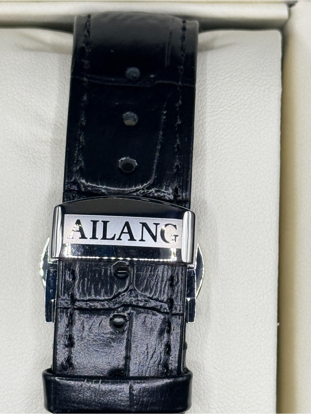 Ailang Automatic Mechanical Open Heart Watch Blue Dial Black Leather - Picture 2 of 8